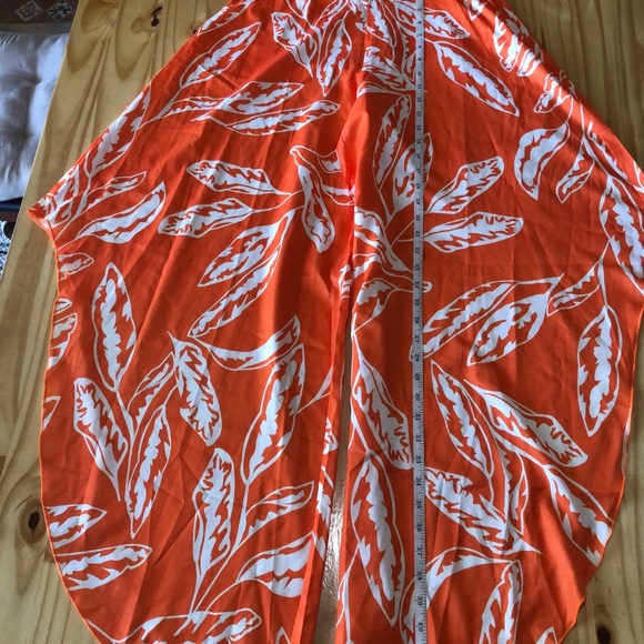 Orange Floral Woman High Waist Asymmetric Hem Pants Boho With White Blouse Sz S - Picture 7 of 13